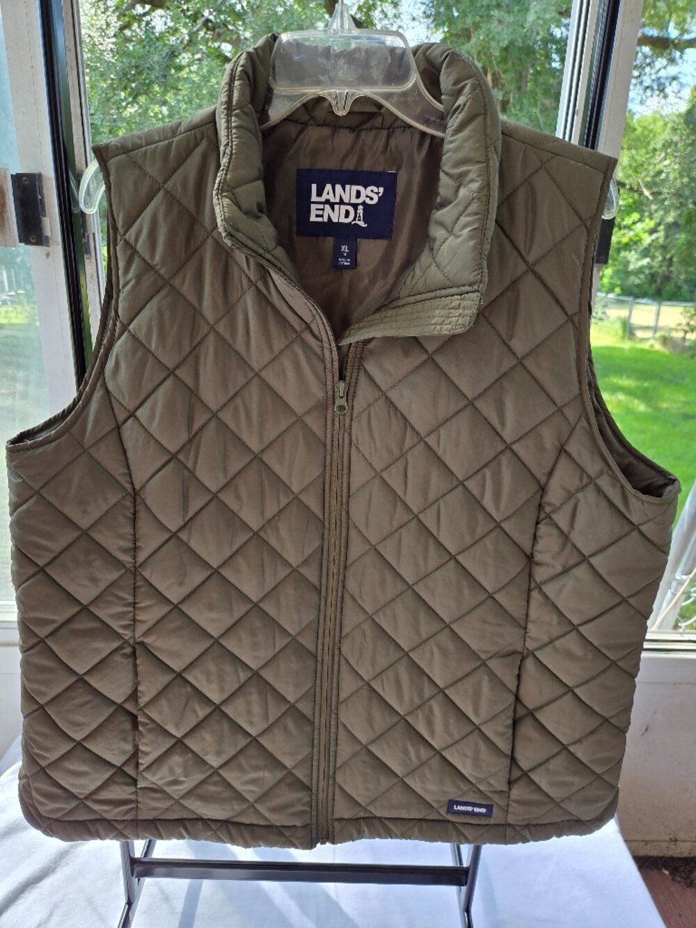 Lands' End Quilted Vest Olive Zip Up Front Pockets Women's Sz XL 18